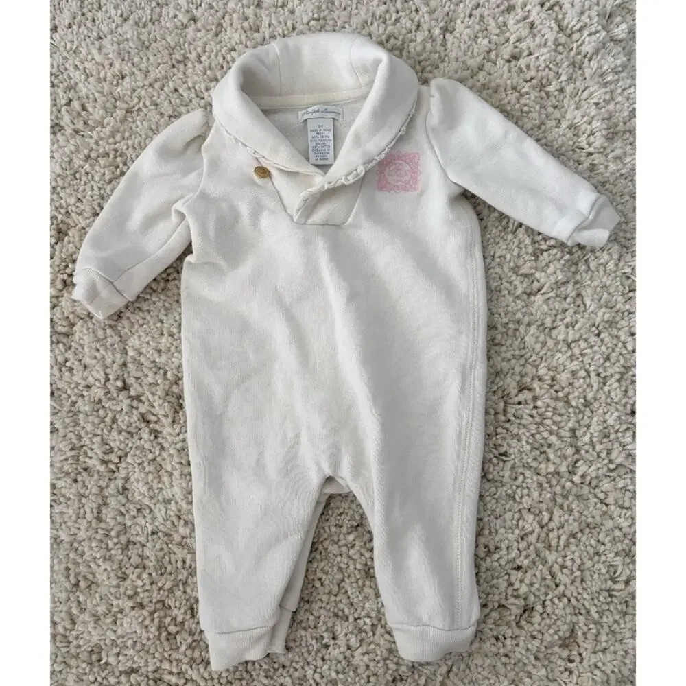 Ralph Lauren White Onesie Pink Logo 3 Months